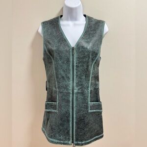 Chanel Authentic 17C Aged Lambskin Leather Zip Vest, Blue, Size 36, France, NWT